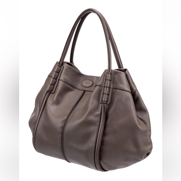 💎Quiet Luxury 💎TOD’s  Leather Hobo Shoulder Tote Bag Taupe (Brown/Gray) - Picture 9 of 11